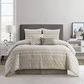 Grand Avenue 100% Cotton King Size Comforter Set, 6 Piece, Beige Geometric Jacquard Bedding Set, Bedskirt, Pillows & Shams, Home