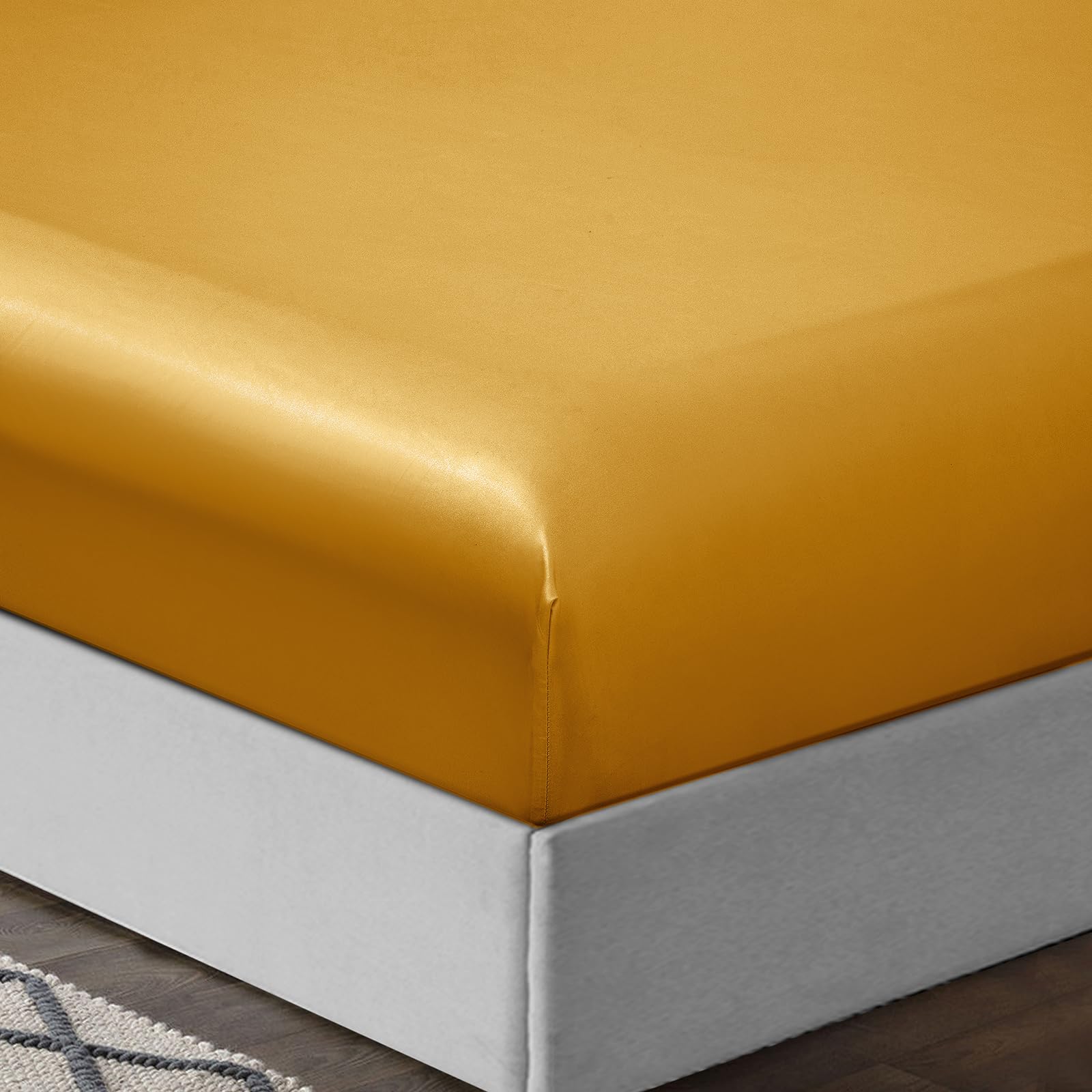 Treely 4 Piece Satin Sheets Twin Size Silky Smooth Gold Satin Sheet Set With Deep Pocket, Satin Fitted Sheet, Flat Sheet, 2 Sati
