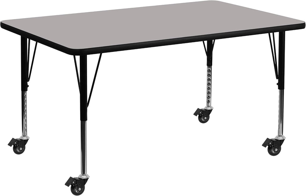 Mobile 24W x 48L Rectangular Grey HP Laminate Activity Table - Height Adjustable Short Legs