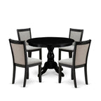 East West Furniture HBMZ5-AB6-06 5 Piece Dining Room Furniture Set Includes a Round Dining Table with Pedestal and 4 Shitake Linen Fabric Parsons Chairs, 42x42 Inch, Wirebrushed Black