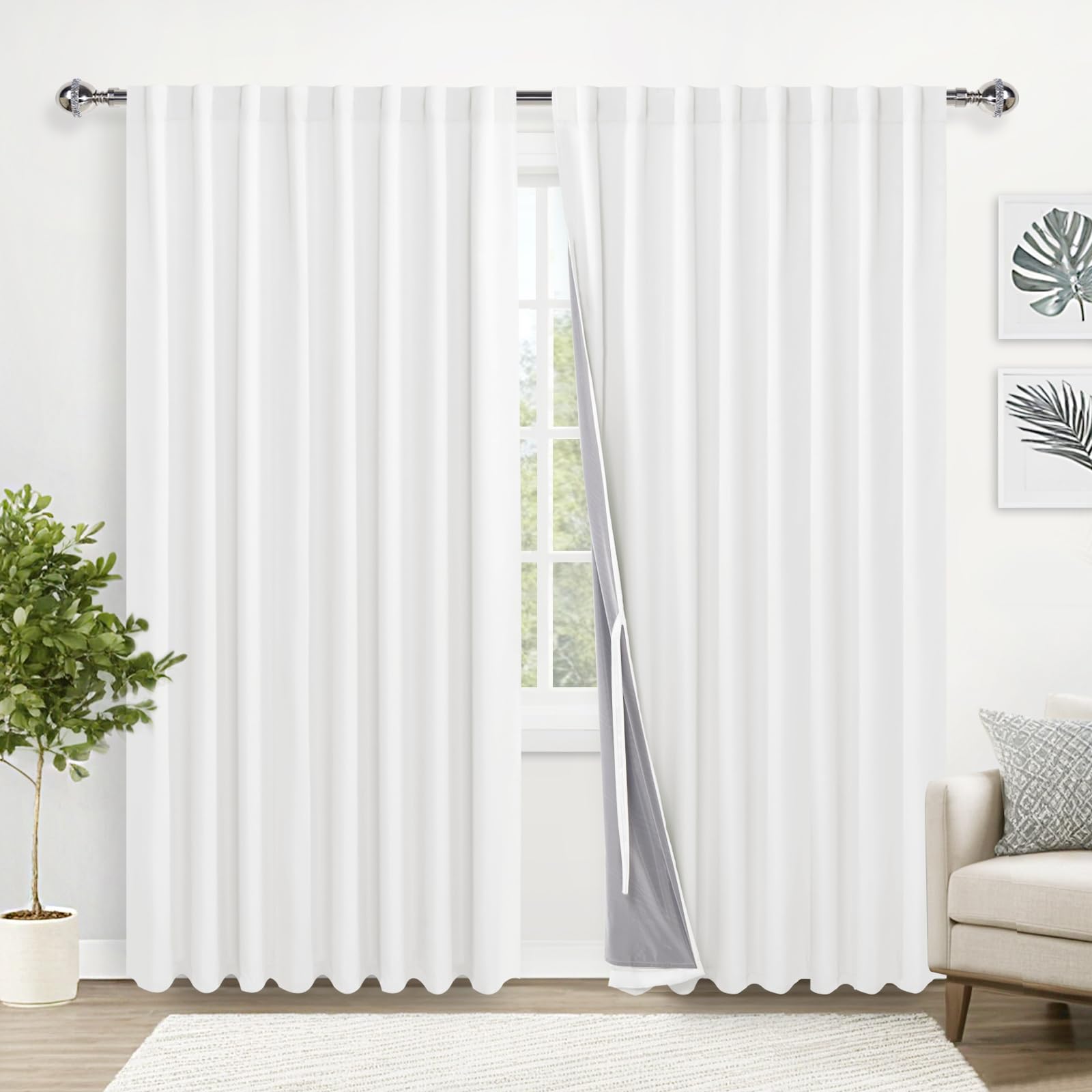 Xwzo 100% Blackout Curtain 84 Inches Length 2 Panels Set - Extra Wide Thermal Insulated Noise Reducing Heat Blocking Drapes For