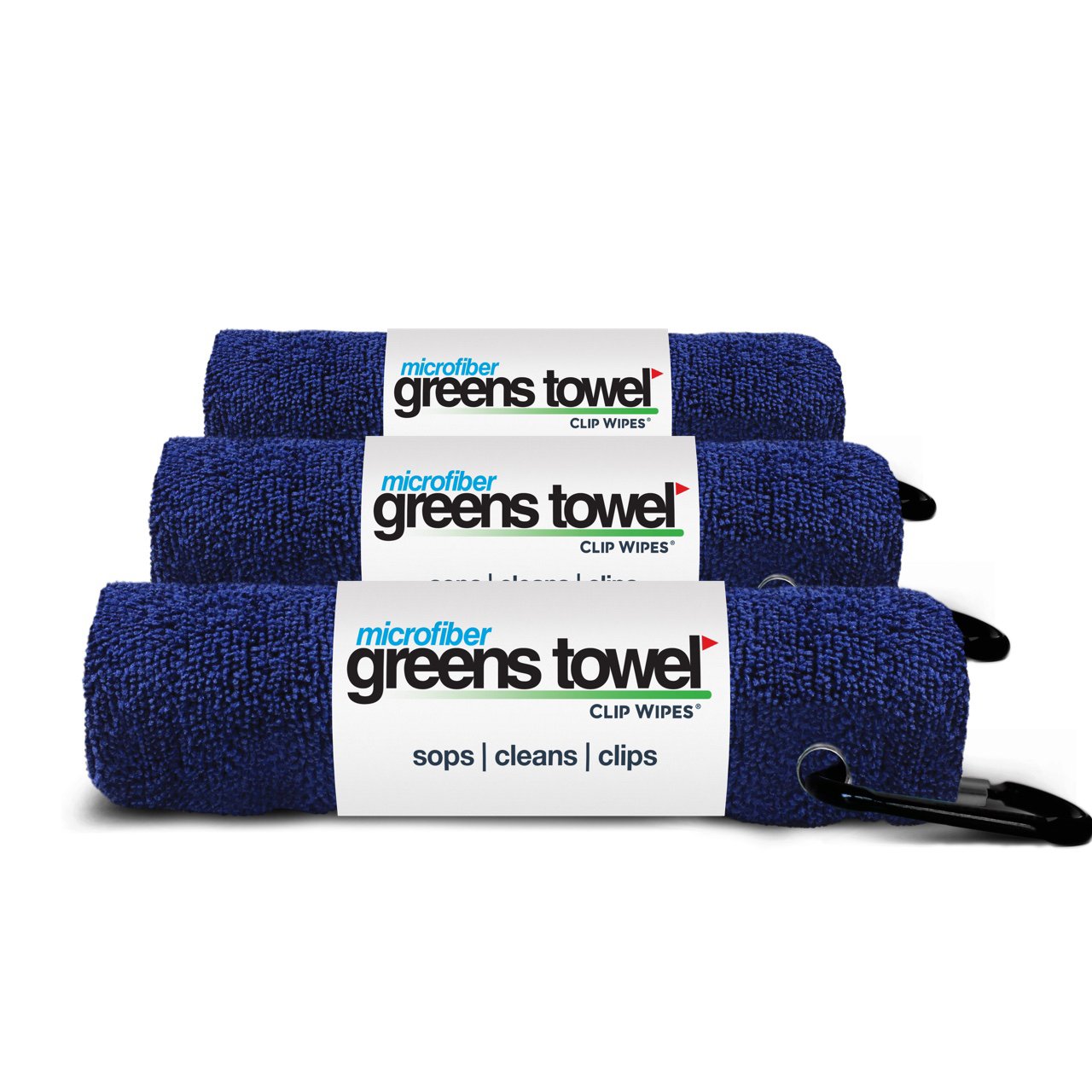 Greens Towel Navy Blue 3 Pack Golf Towel Set for Golf Bags with Clip, Plush Microfiber Nap Fabric, 16x16, The Original (Classic 