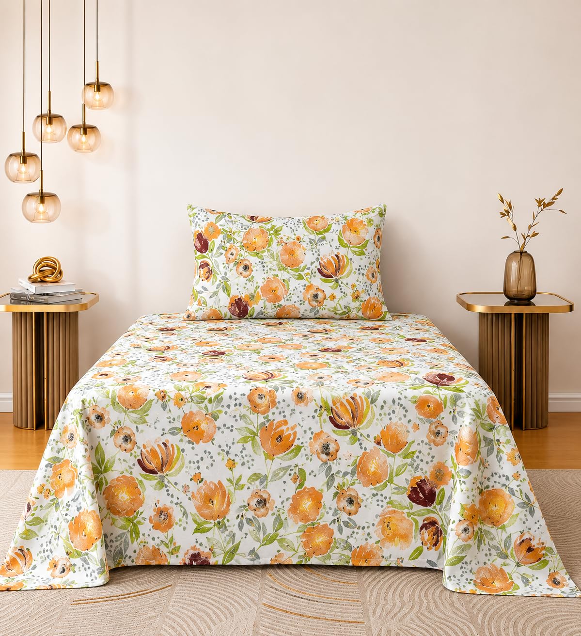 Amazon Brand  Umi Single Cotton Bedsheet 60x90 Inches with 1 Pillow Cover | Soft 160 TC Pure Cotton | Beautiful Elegant Design 
