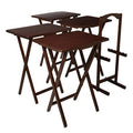 PJ Wood Spacious Multifunctional Modern Folding Sturdy Wooden TV Tray Snack Table Set with Compact Storage Rack, Walnut, (5 Pack