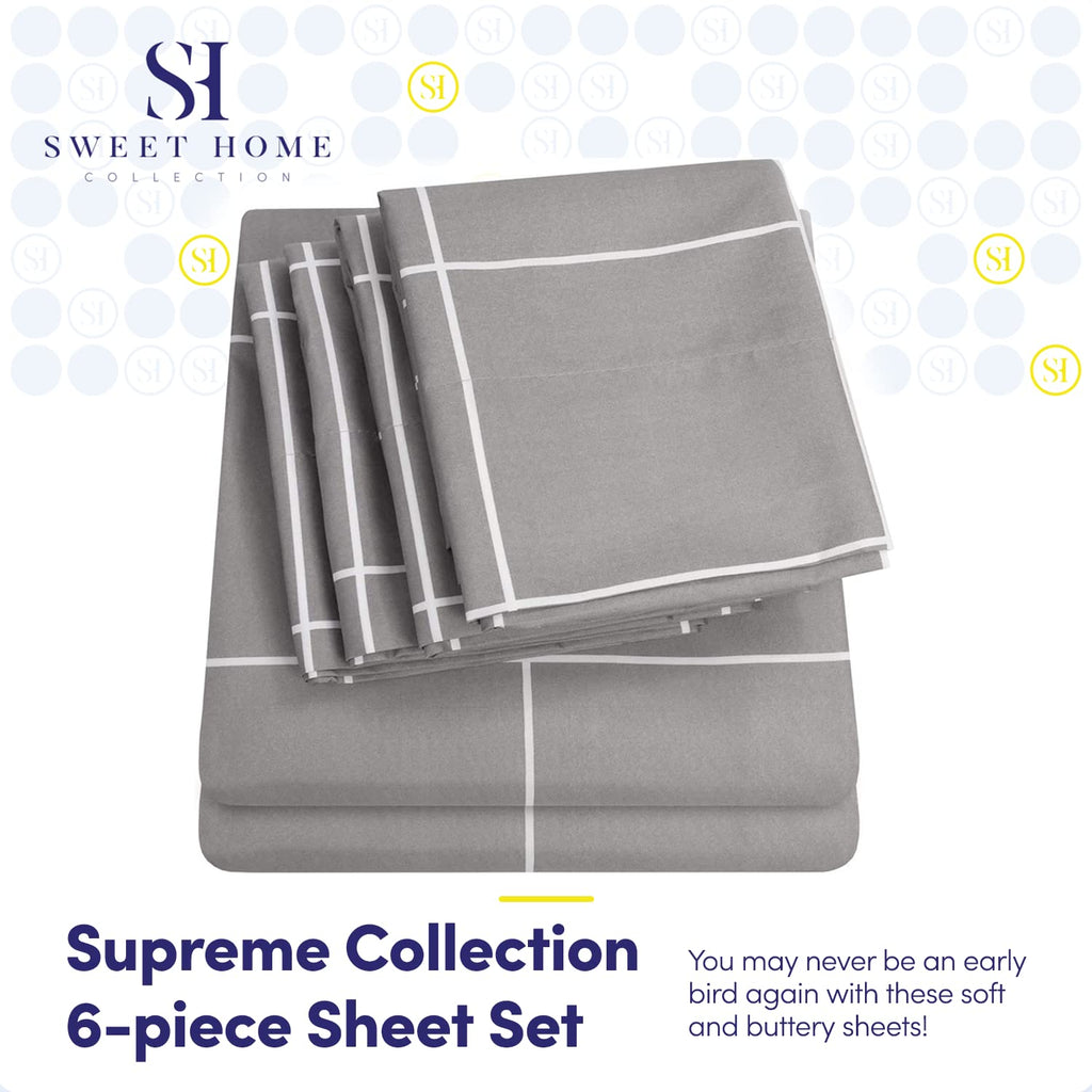 Full Size Bed Sheets - 6 Piece 1500 Supreme Collection Fine Brushed Microfiber Deep Pocket Full Sheet Set Bedding - 2 Extra Pillow Cases, Great Value, Full, Window Pane Gray