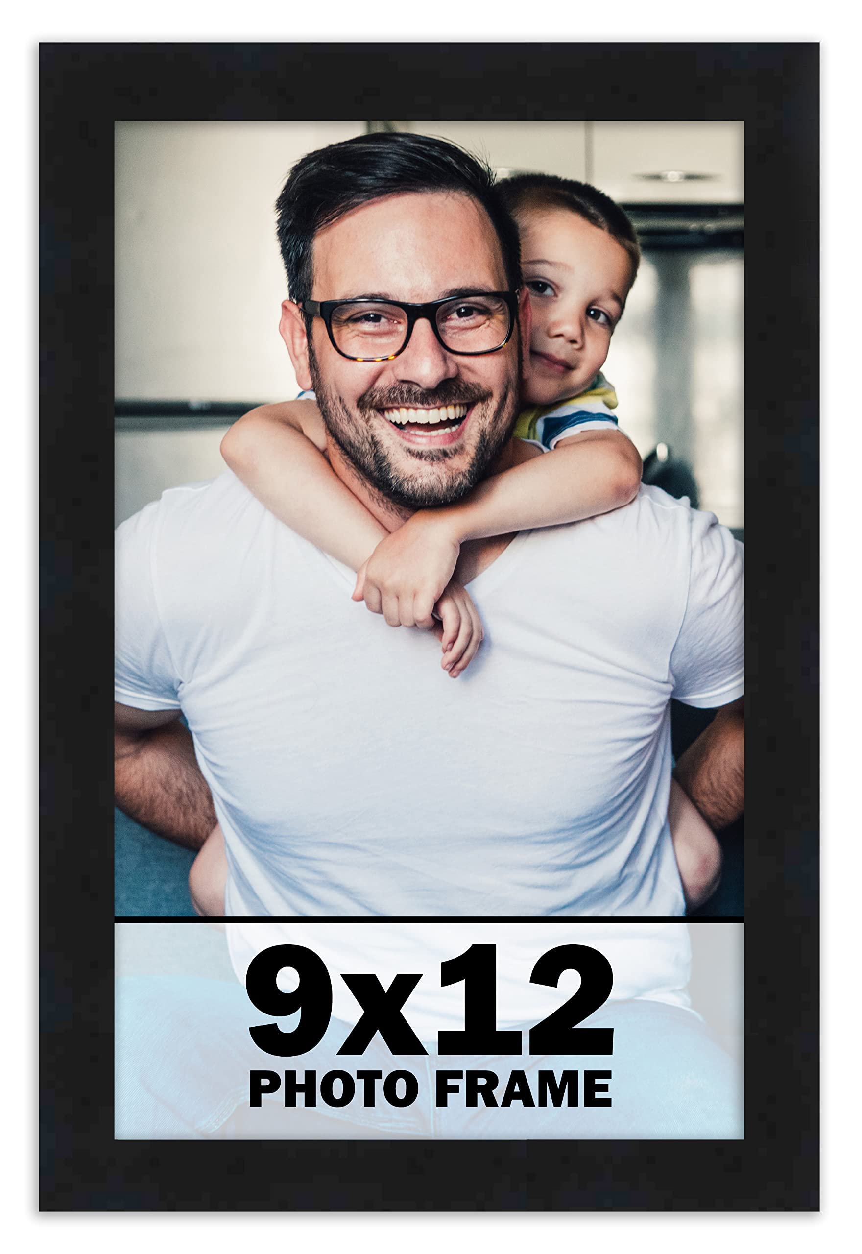 9x12 Frame Black Picture Frame - Complete Modern Photo Frame Includes UV Acrylic Shatter Guard Front, Acid Free Foam Backing Boa