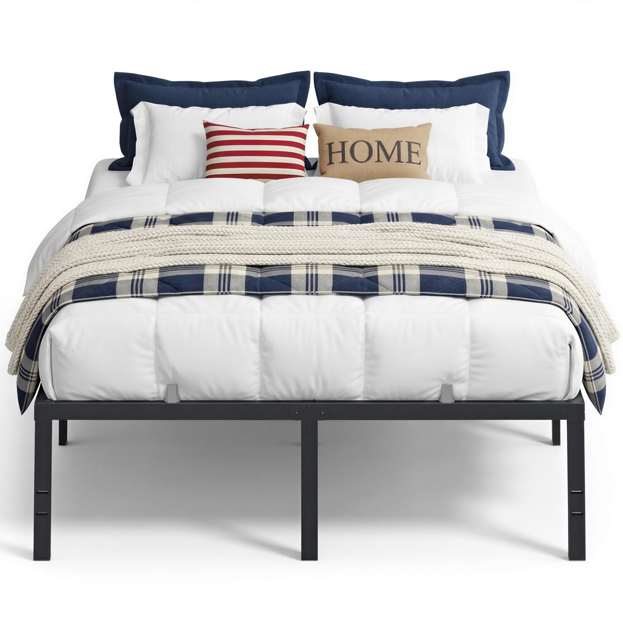 VASAGLE Queen Metal Bed Frame 18 Inches Tall, 1100 lb Weight Capacity, No Box Spring Needed, with Under-Bed Storage, Easy Setup,