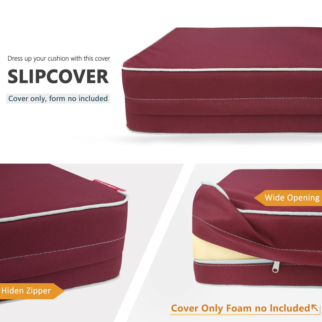Porch Shield Patio Chair Seat Cushion Covers Set 4 Waterproof Fade Resistant Outdoor Cushion Slipcovers 24 X 24 X 4 Inch, Burgun