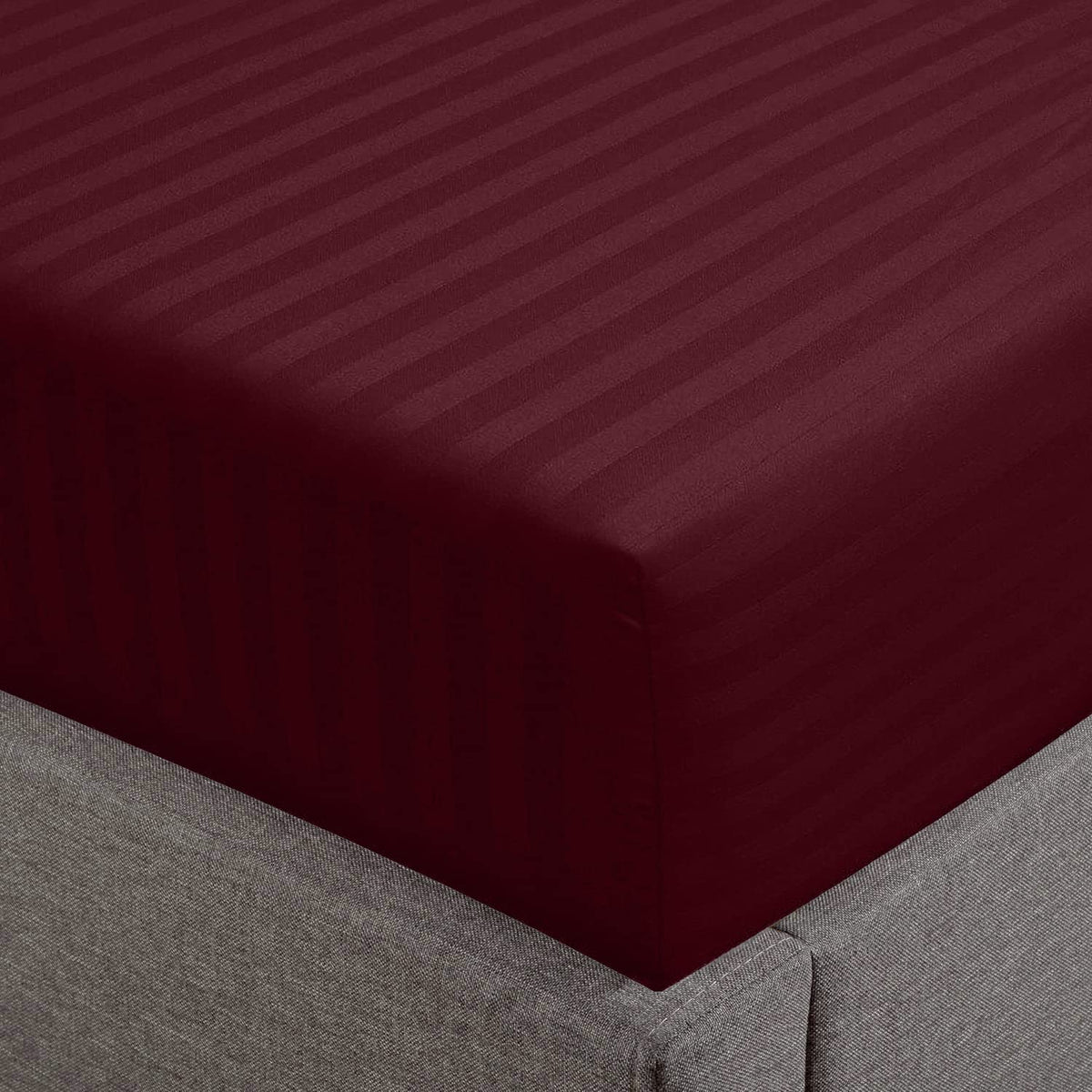 Feather & Stitch 100% Cotton 1 Piece Damask Stripe California King Fitted Sheet 500 Thread Count Burgundy 18' Extra Deep Pocket Luxury Sateen Weave Stretchable Boxer Elastic Fits Mattress Perfectly