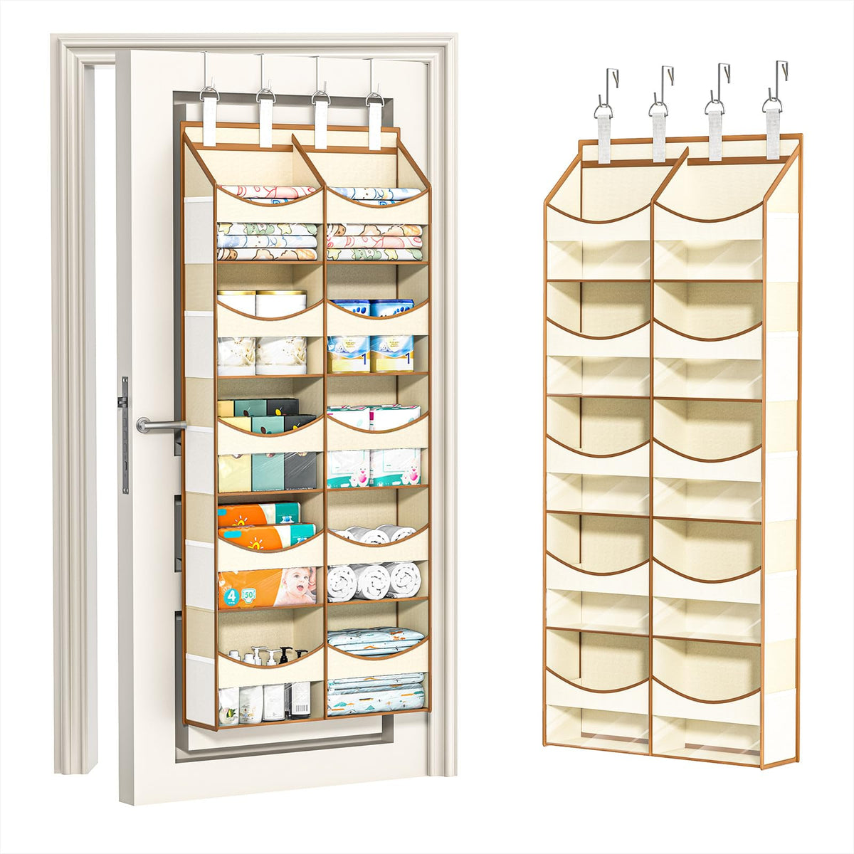 Aokeyee 5 Tiers Over the Door Storage Organizer, Behind Door Storage for Baby Nursery, 80lb Capacity Door Hanging Organizer with