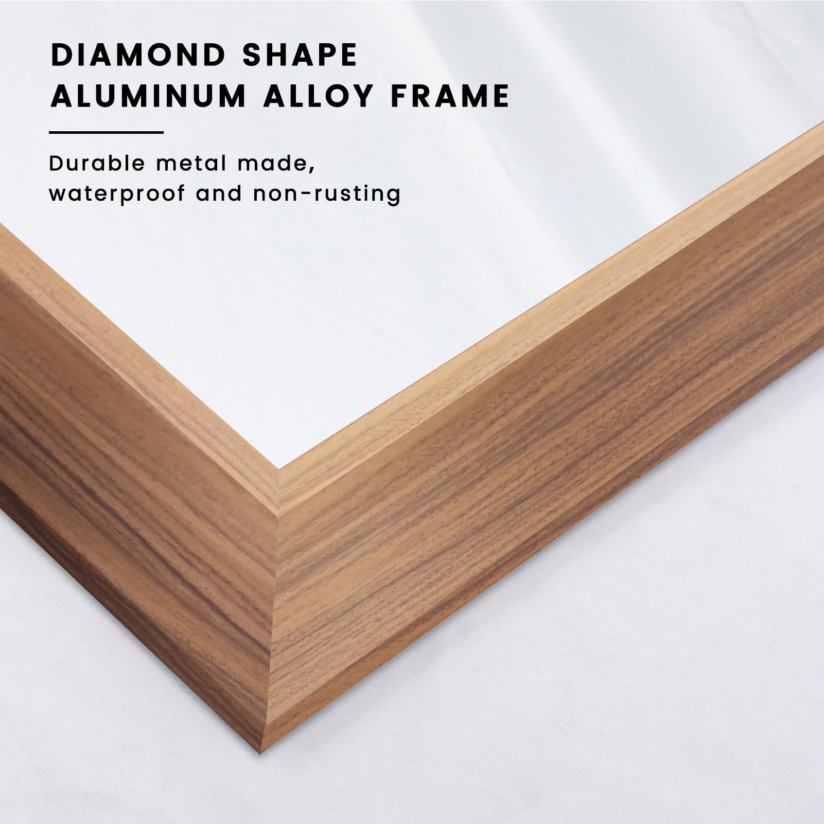 Amorho Bathroom Mirror, 60X36 Inch Wall Mirror, Walnut Wood Grain Metal Framed, Anti-Rust, Hang Horizontally/Vertically, Suitabl