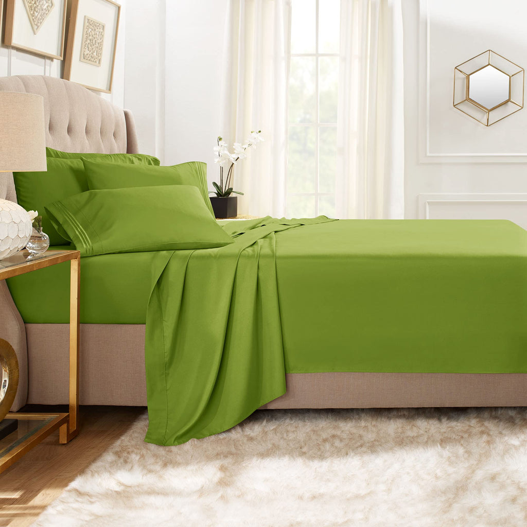 Clara Clark Full Sheets, 6 Piece Set - Hotel Luxury Sheets For Full Size Bed, Super Soft Bedding Sheets & Pillowcases, Full Size Sheets, Calla Green