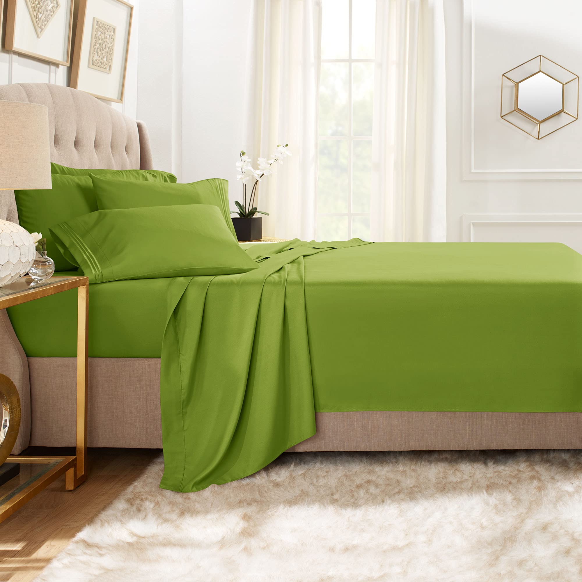 Clara Clark Full Sheets, 6 Piece Set - Hotel Luxury Sheets For Full Size Bed, Super Soft Bedding Sheets & Pillowcases, Full Size Sheets, Calla Green
