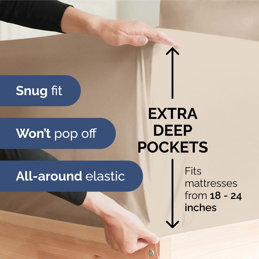 Extra Deep Pocket Split King Sheets - 5 Piece Breathable & Cooling Bed Sheets - Hotel Luxury Bed Sheet Set - Soft, Wrinkle Free & Comfy - Easily Fits Extra Deep Mattresses - Deep Pocket Wheat Sheets