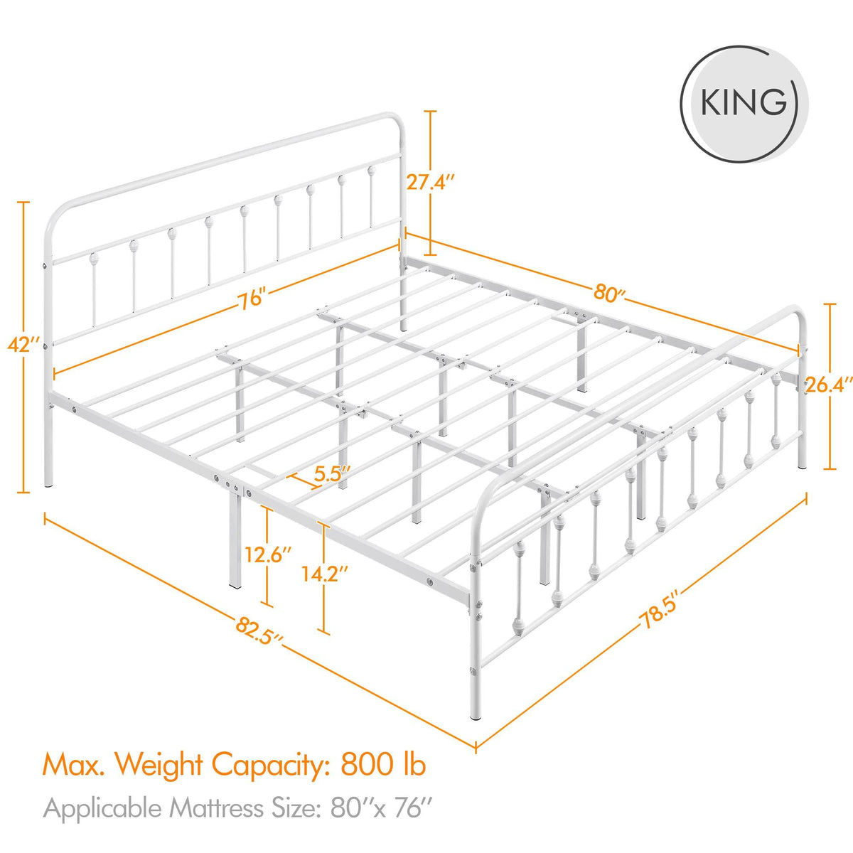 Yaheetech Classic Metal Platform Bed Frame Mattress Foundation With Victorian Style Iron-Art Headboard/Footboard/Under Bed Storage/No Box Spring Needed/King Size White