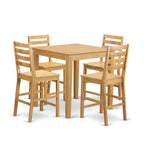 East West Furniture PBCF5-OAK-W 5 Piece Counter Height Pub Set Includes a Square Dining Table and 4 Kitchen Dining Chairs, 36x36 Inch, Oak