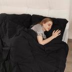 Downcool Queen Comforter Set - 3 Pieces Cute Pinch Pleat Bed Set, Soft Fluffy Comforters Queen Size Black, Down Alternative Bedd