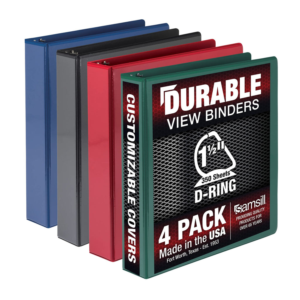 Samsill Durable 1.5 Inch Binder, Made In The Usa, D Ring Binder, Customizable Clear View Binder, Basis Assortment, 4 Pack, Each