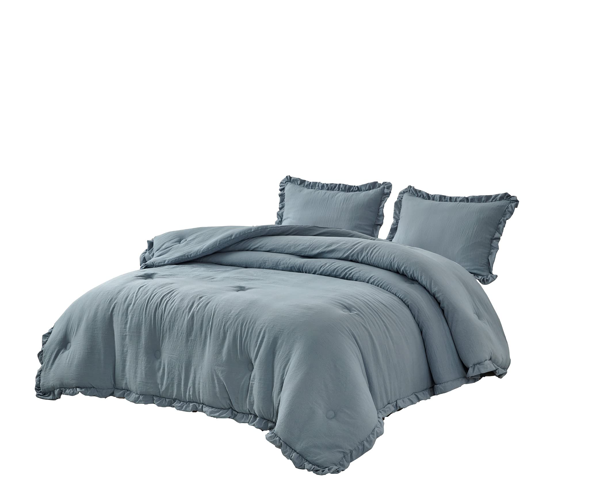 Chezmoi Collection Nora 2-Piece Ruffled Edge Trim Soft Washed Microfiber Comforter Set (Twin, Dusty Blue)