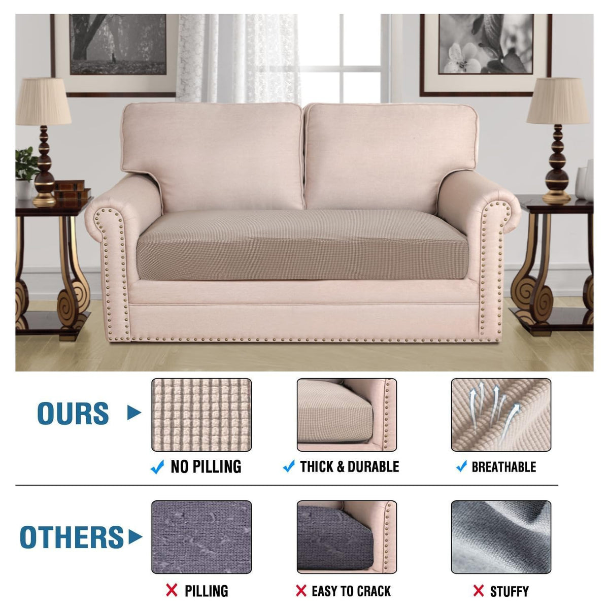 H.Versailtex Super Stretch Individual Seat Cushion Covers Sofa Covers Couch Cushion Covers Slipcover Sets Thick Jacquard Texture