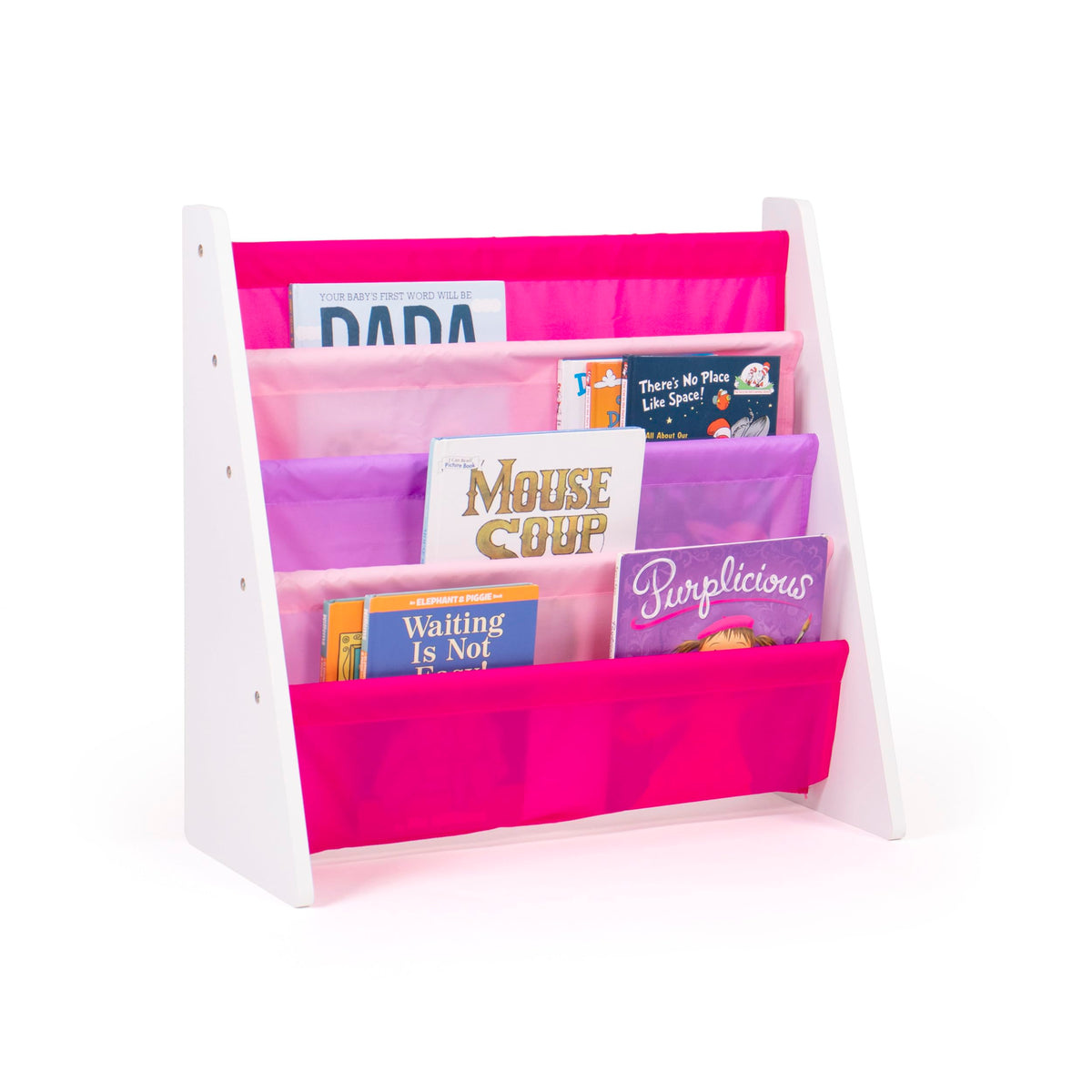 Humble Crew, White/Pink/Purple Kids Book Rack Storage Bookshelf, 4 Tiers
