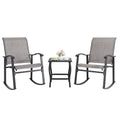 Shintenchi 3 Piece Rocking Bistro Set, Outdoor Furniture With Rocker Chairs And Glass Coffee Table Set Of 3, Balcony, Porch Furniture For Small Space, Gray