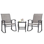 Shintenchi 3 Piece Rocking Bistro Set, Outdoor Furniture With Rocker Chairs And Glass Coffee Table Set Of 3, Balcony, Porch Furniture For Small Space, Gray
