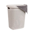 Mind Reader 50L Slim Laundry Hamper, Clothes Basket, Lid, Wicker Design, Plastic, 17.65'L x 13.75'W x 21'H, Ivory