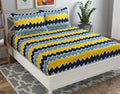 Tib Glace Cotton 78 X 72 Elastic Fitted Bedsheets King Size With 2 Pillow Covers, Pack Of 3, Yellow1