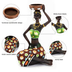 2 Pack African Women Sculpture,8.5In Black Tribal Lady Figure Figurine Candle Holder African American Women Statue Collectible A