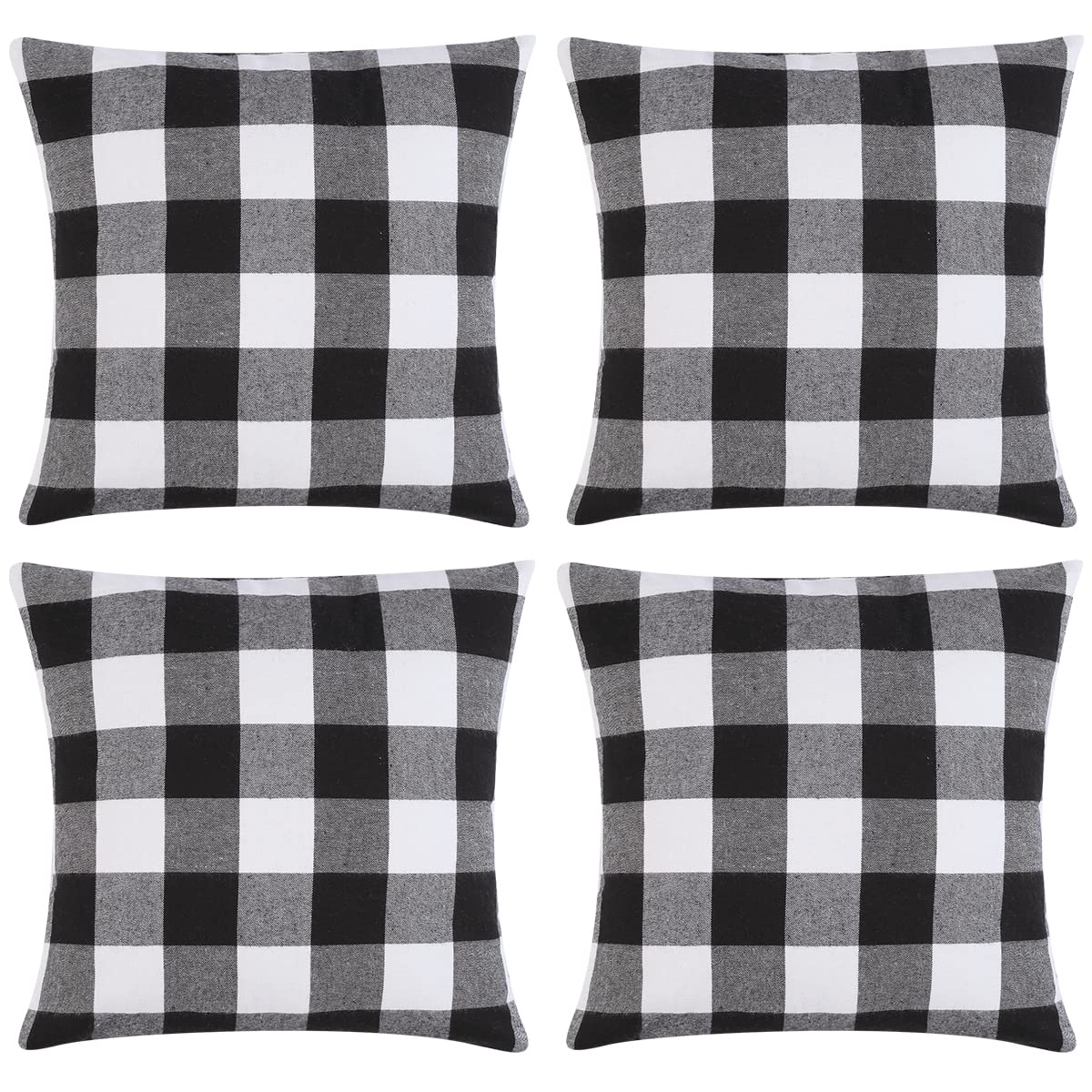 Cootato Christmas Pillow Covers - Set Of 4 Buffalo Black And White Plaid Throw Pillow Covers, 18 X 18 Inches Cotton Pillow Cover