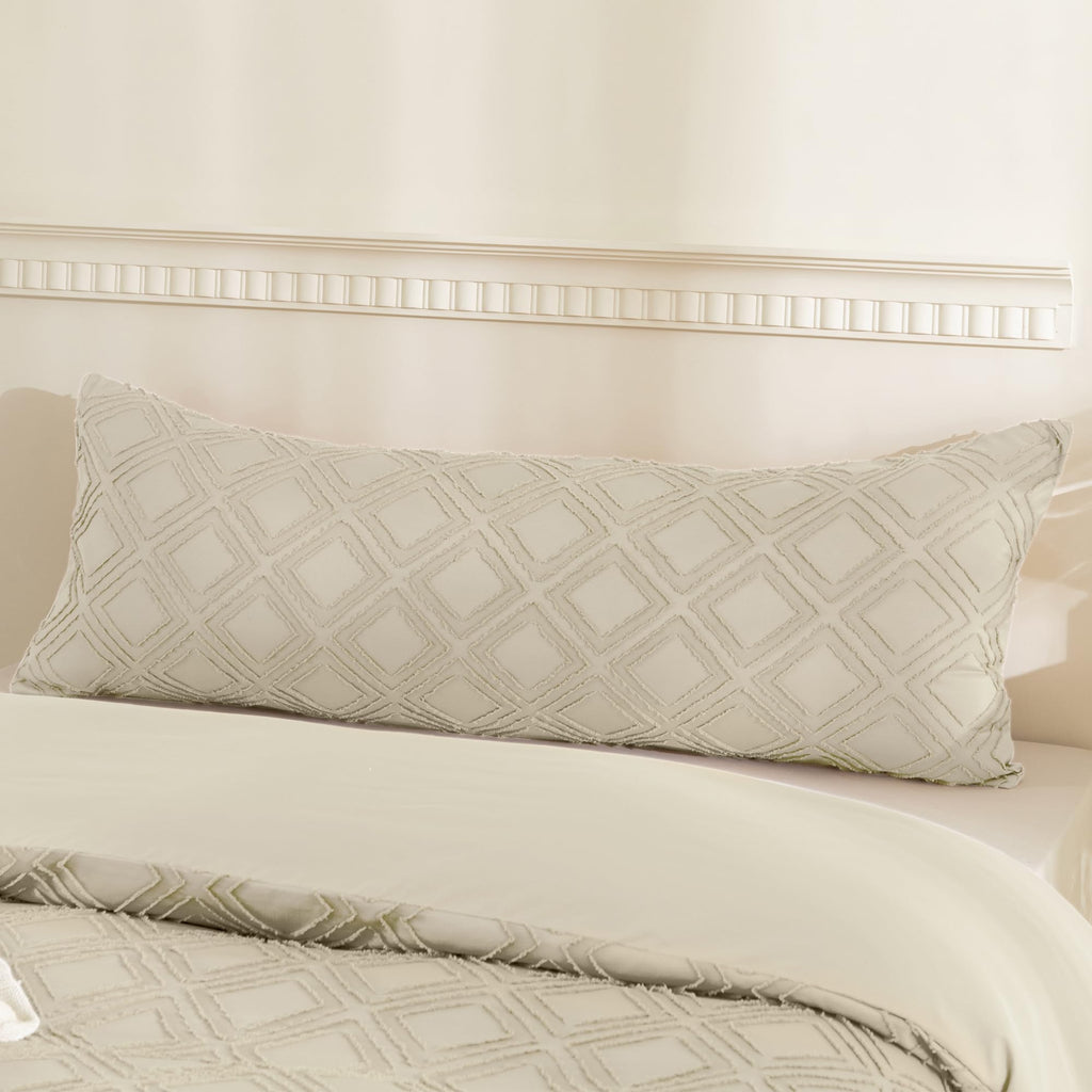 Jellymoni 1 Pack Cream Grey Body Pillowcase, Soft Microfiber Grid Tufted Pillow Covers With Envelope Closure (Pillows Are Not In
