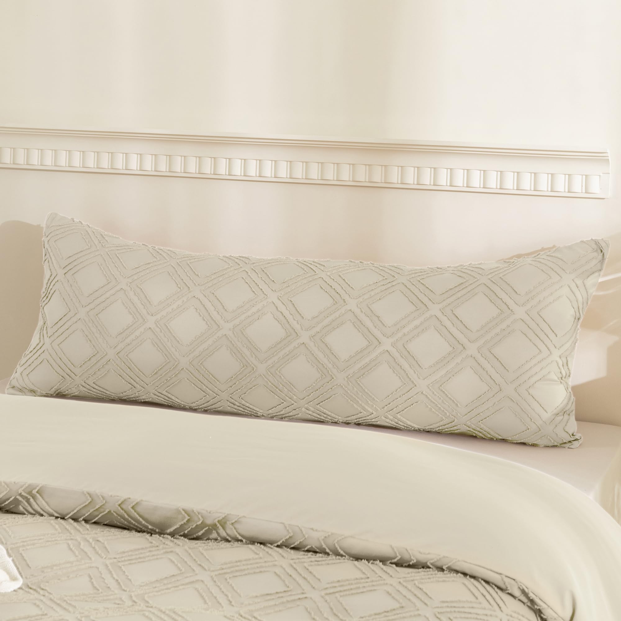 Jellymoni 1 Pack Cream Grey Body Pillowcase, Soft Microfiber Grid Tufted Pillow Covers With Envelope Closure (Pillows Are Not In