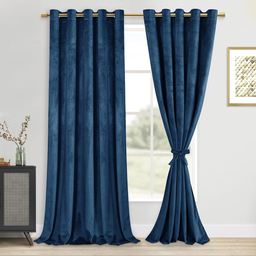 DWCN Velvet Curtains Extra Wide - Elegant Navy Blue Bundleable Heavy Duty Thermal Insulated Noise Absorb Grommet Window Panels f