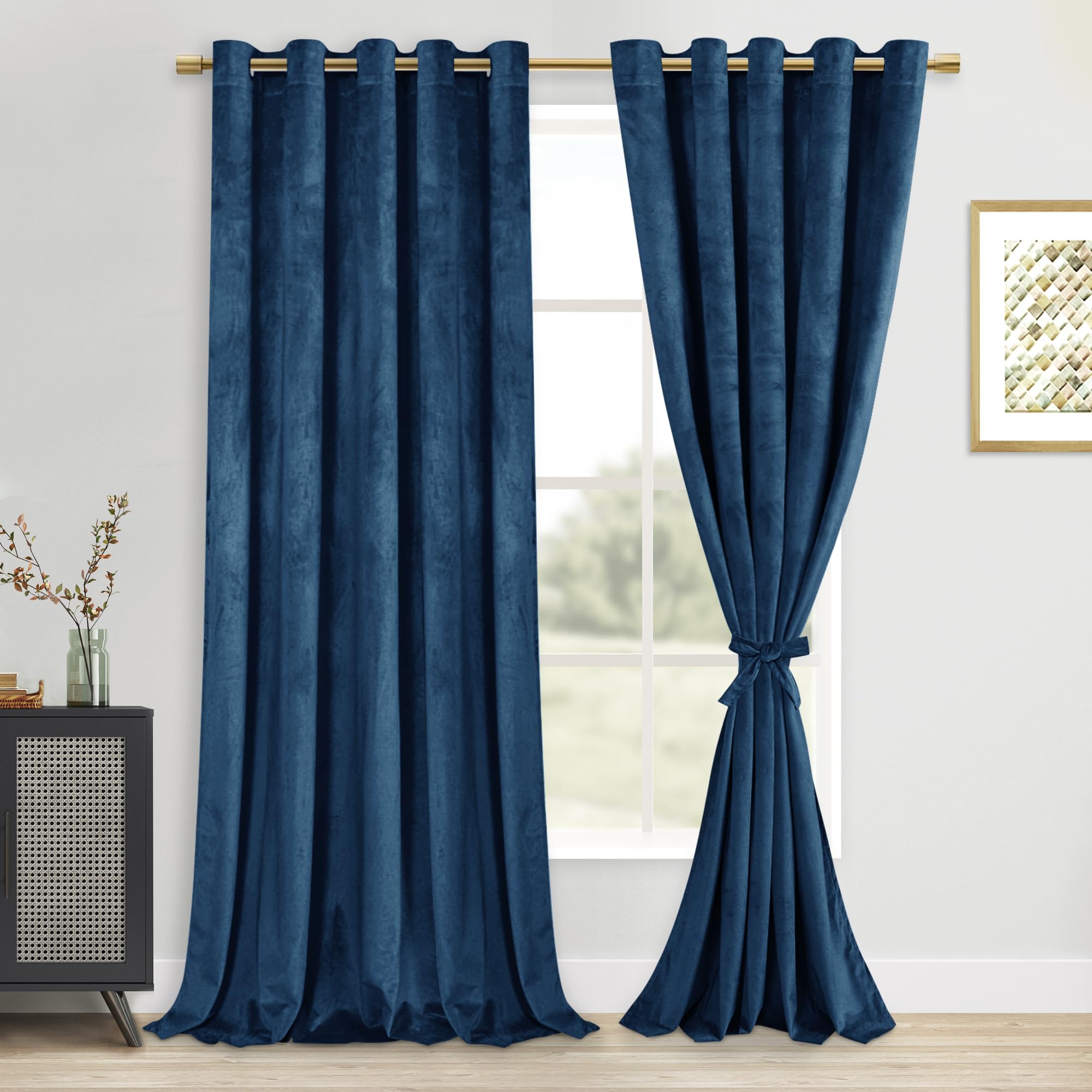 DWCN Velvet Curtains Extra Wide - Elegant Navy Blue Bundleable Heavy Duty Thermal Insulated Noise Absorb Grommet Window Panels f