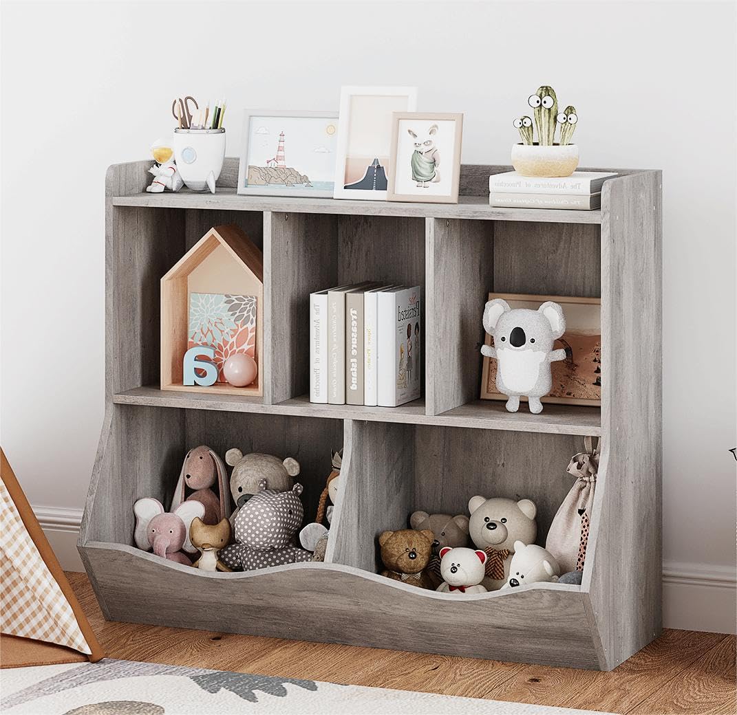 IDEALHOUSE Toy Bookshelf and Bookcase, Multi Shelf with Cubby Organizer Cabinet for Storage Books and Toys, for Bedroom, Playroo