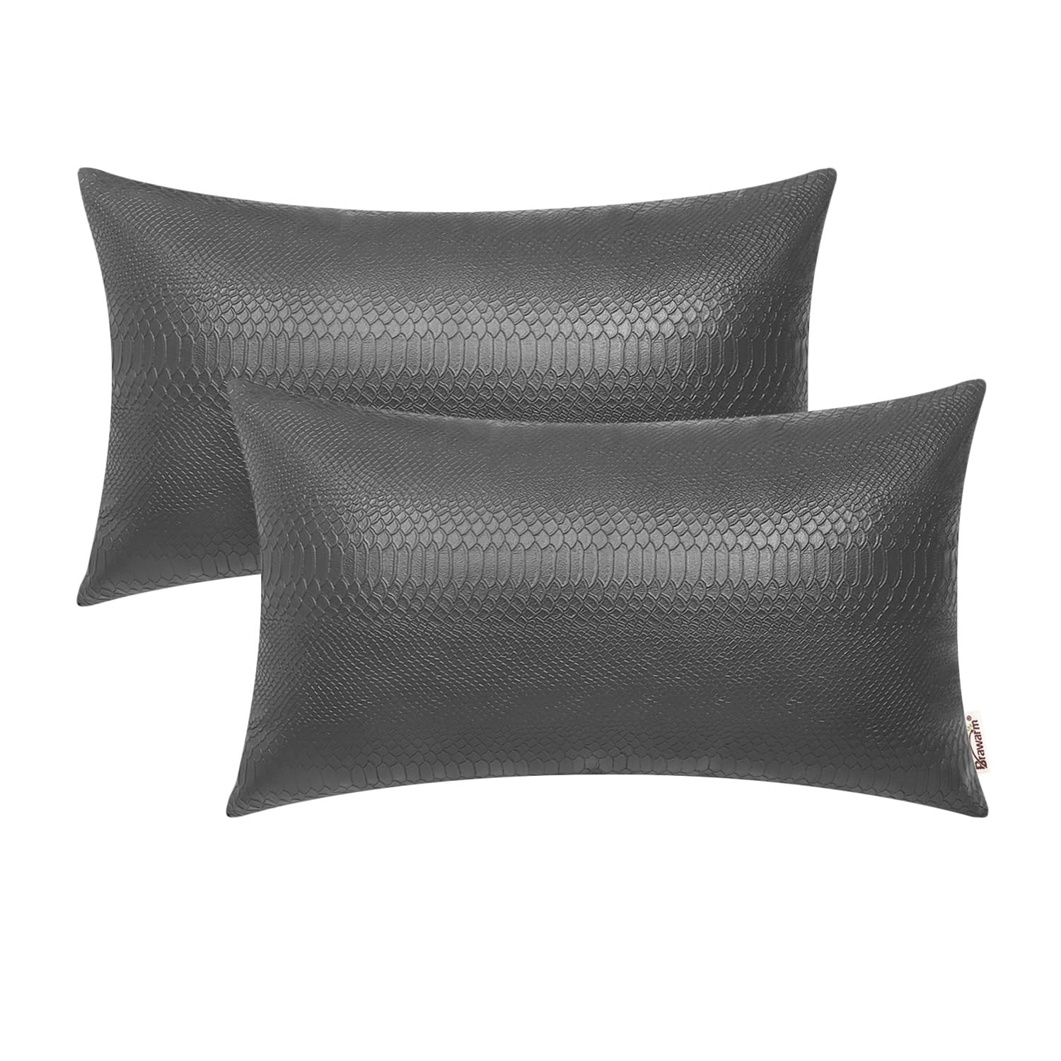 BRAWARM Charcoal Gray Leather Throw Pillows 12 X 20 Inches, Snake Leather Pillow Covers Pack of 2, Faux Leather Decorative Lumba