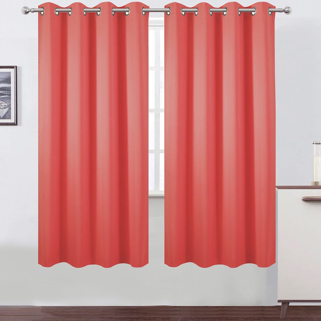 Lemomo 100% Blackout Curtains 52 X 63 Inch/Coral Curtains 2 Panels With Black Lining Room Darkening Thermal Insulated Bedroom Cu