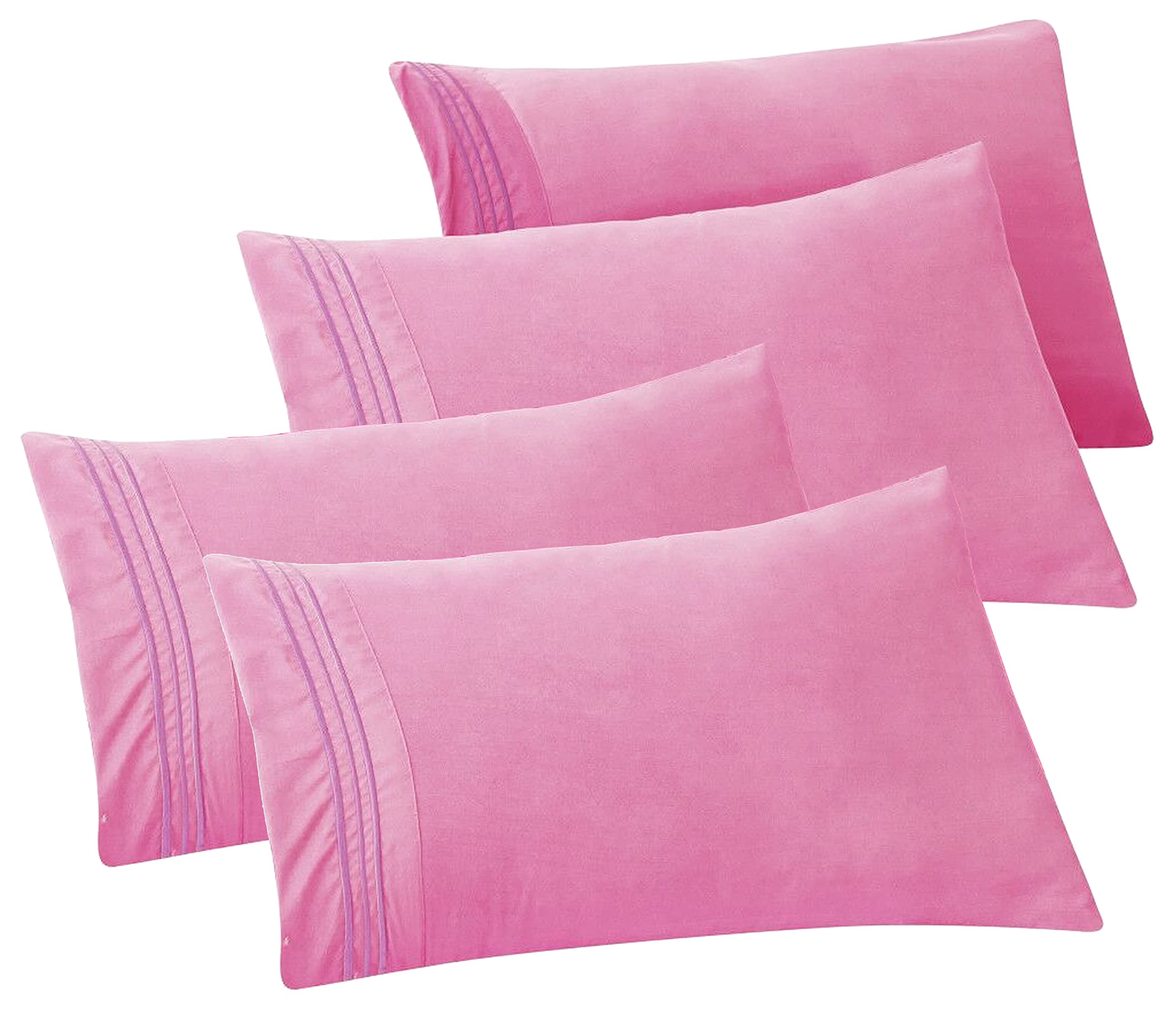 Elegant Comfort 4-Pack Solid Pillowcases 1500 Thread Count Egyptian Quality - Easy Care, Smooth Weave, Wrinkle And Stain Resistant, Easy Slip-On, 4-Piece Set, Standard/Queen Pillowcase, Light Pink