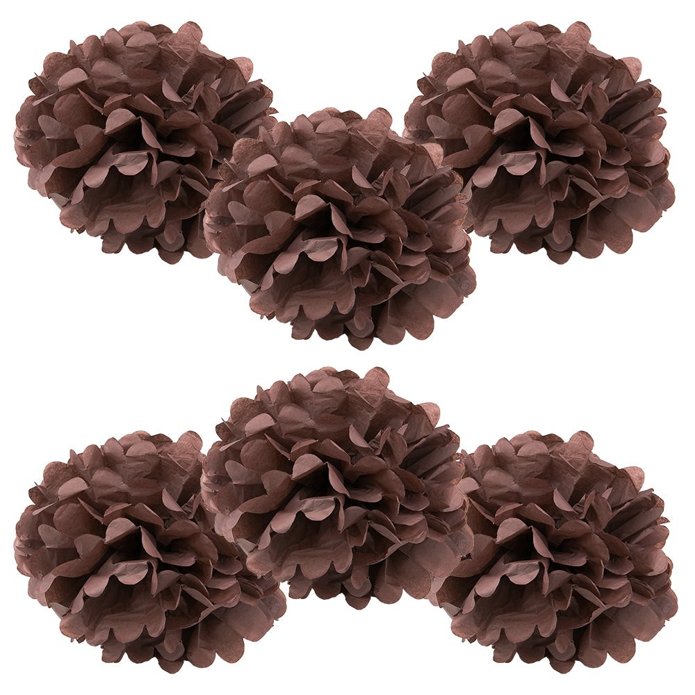 WYZworks Set of 6 - Brown 14 - (6 Pack) Tissue Pom Poms Flower Party Decorations for Weddings, Birthday, Bridal, Baby Showers, N