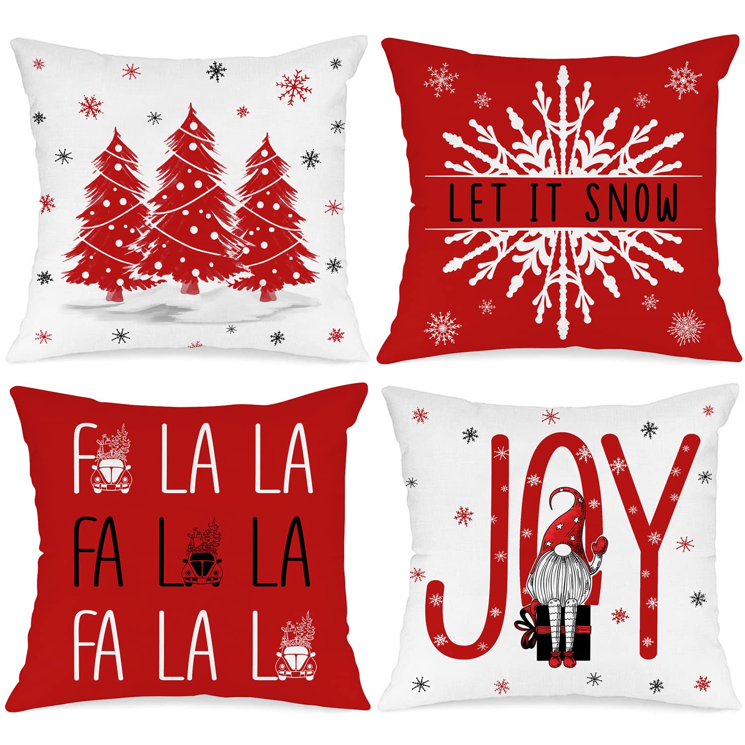 Lanpn Christmas Throw Pillow Covers 18X18 Set Of 4, Merry Christmas Xmas Winter Decorative Holiday Cushion Pillow Cases 18 X 18
