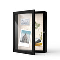 FrameWorks 8x10 Deep Shadow Box Frame, Wooden Display Case w. Linen Board & Tempered Glass Door - Matte Black - Small - Wall Mou