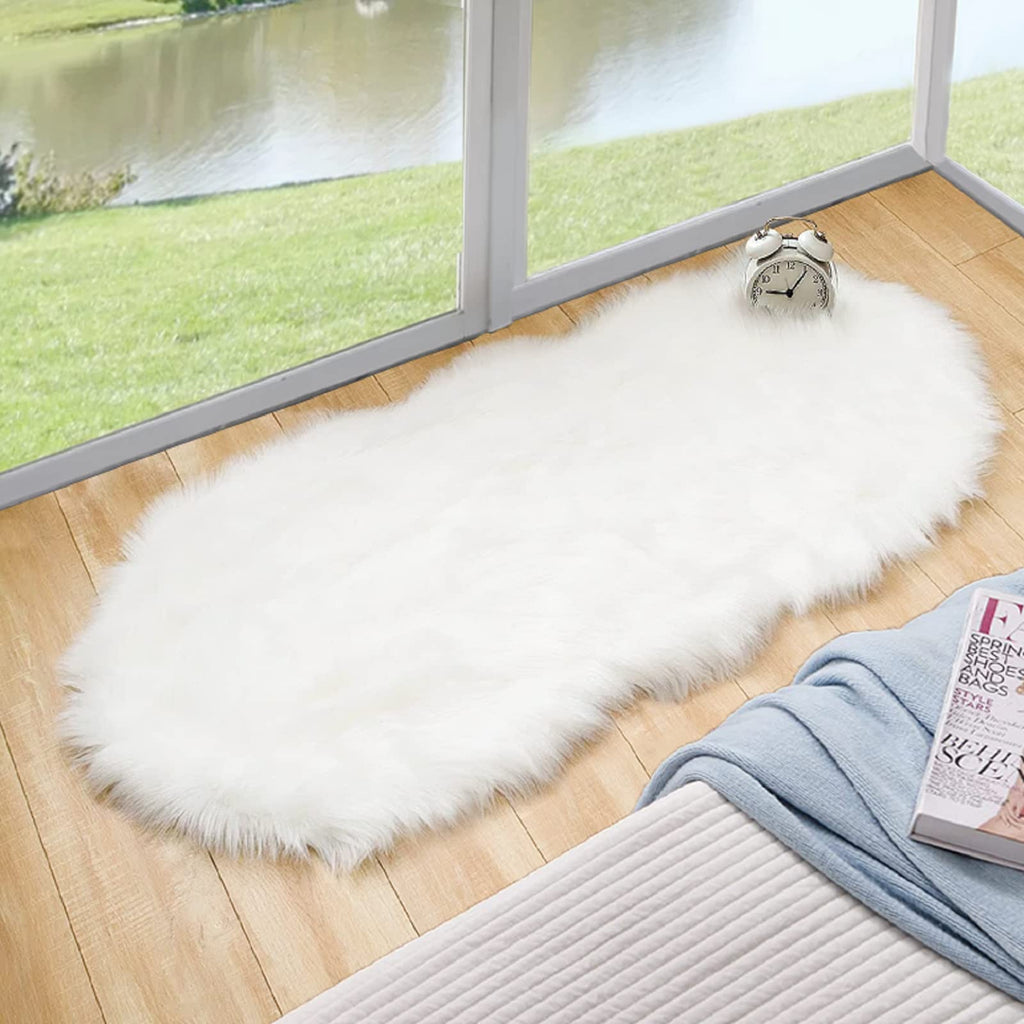 ORINOVA White Faux Sheepskin Fuzzy Fur Rugs for Bedroom Small Machine Washable Fluffy Area Rugs for Living Room 2x4 Shag Nursery
