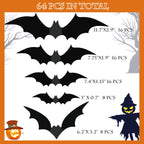Halloween Decorations Bats Wall Decor Halloween Party Decorations Indoor Outdoor Halloween Decor Supplies, 64 Pcs Reusable Pvc 3