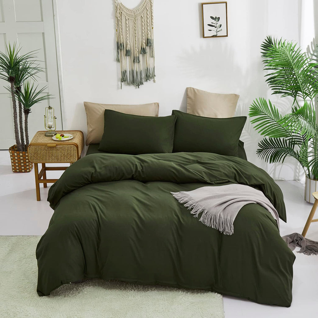 Karever Army Green Comforter Set Deep Green Bedding Set Solid Green Comforter Set Men Breathable Dark Green Bedding Set Women So