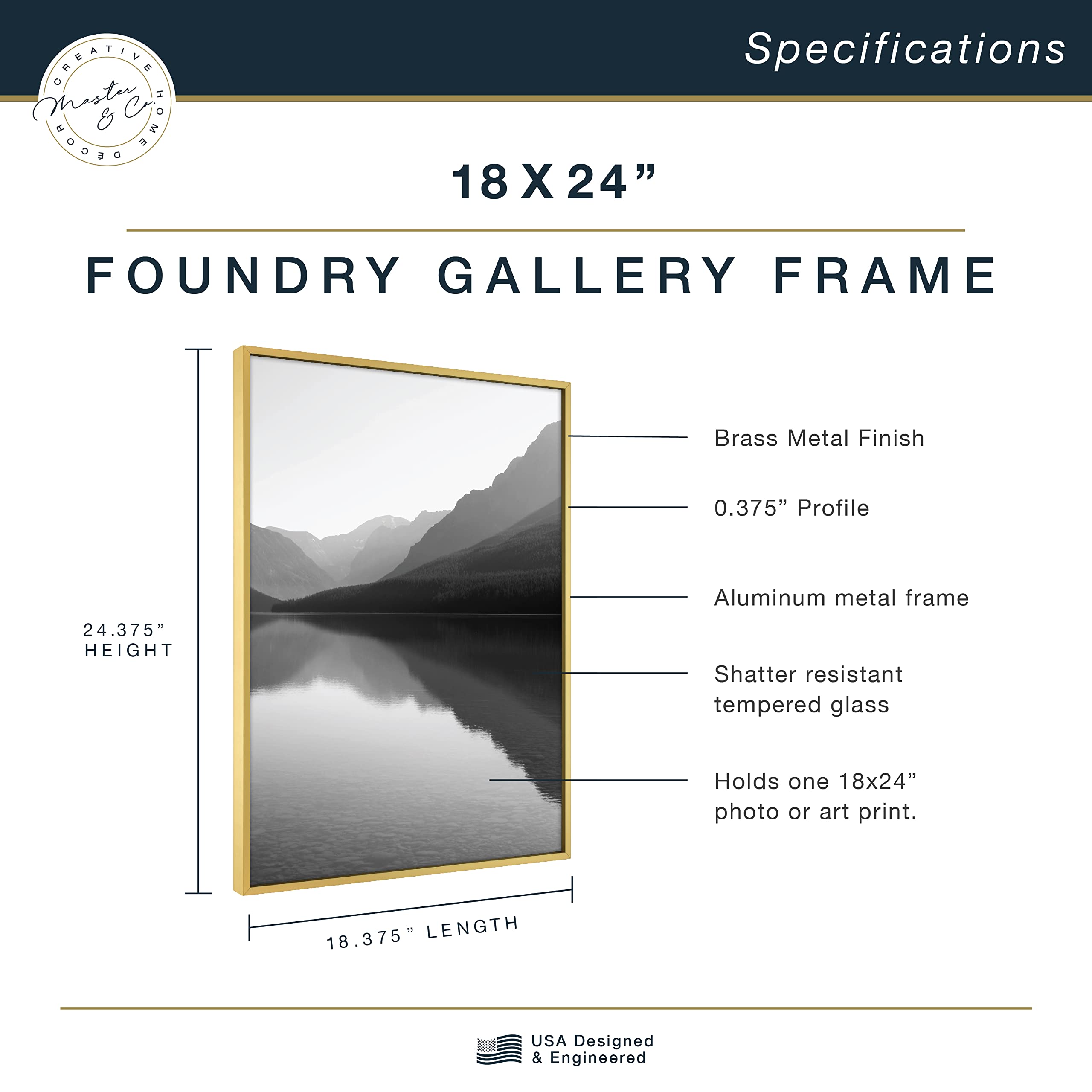 Mcs Master & Co. Foundry Metal Gallery Wall Frame, Brass, 18 X 24 In Without Mat