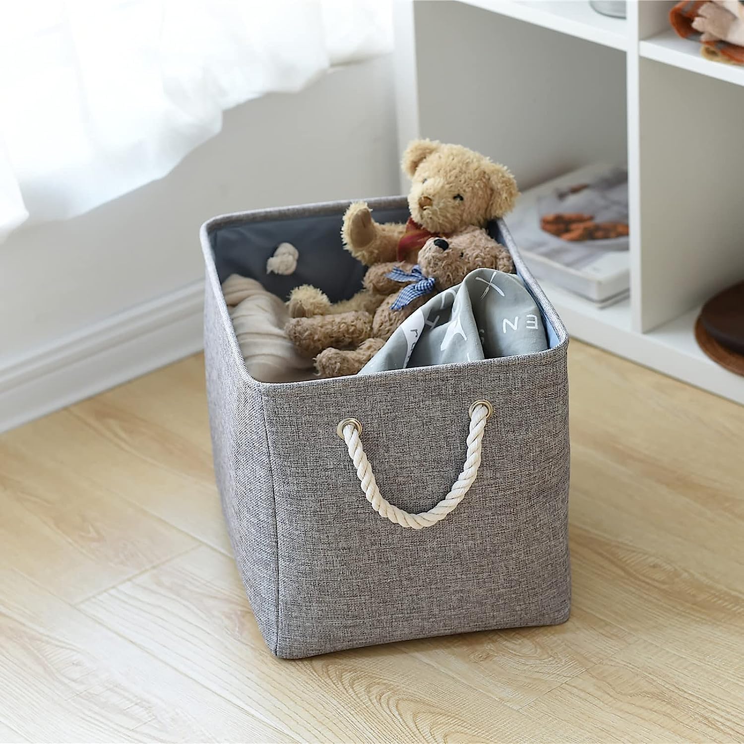 TheWarmHome Storage Basket - 3 Pack Fabric Cubes 16x12x12 inch, Grey, EVA Material, Closet Organizer