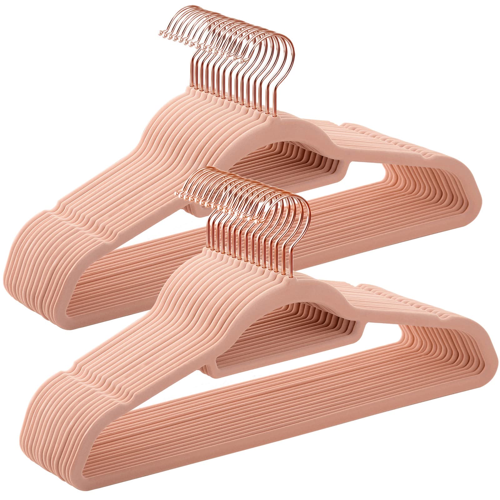 SONGMICS Velvet Hangers, Set of 100 Clothes Hanger with Rose Gold Swivel Hook, Non-Slip, and Space-Saving, 0.2-Inch Thick, 17.1-