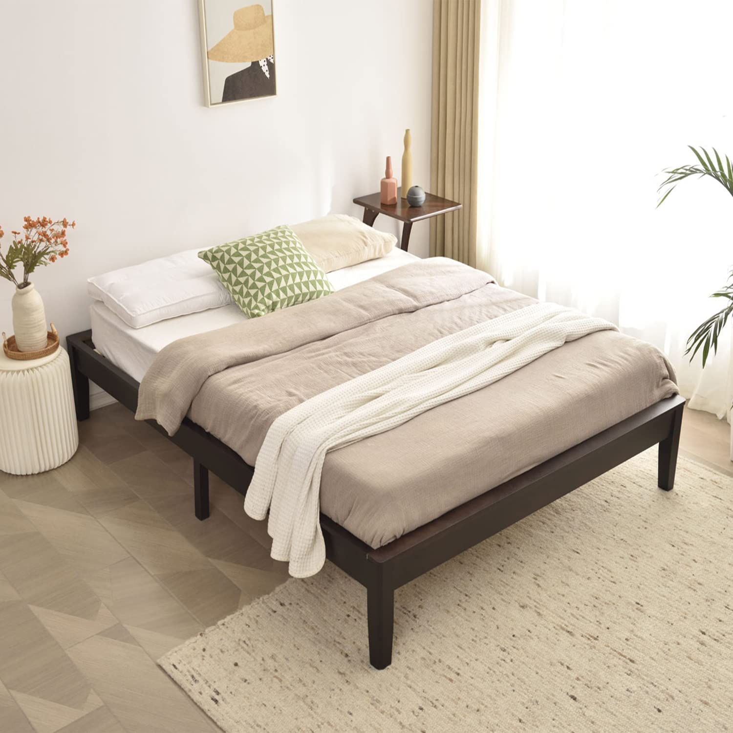 Woodpeckers Furniture And Mattress Stella Solid Pine Wood Platform Bed Frame (Tobacco, Queen (U.S. Standard))