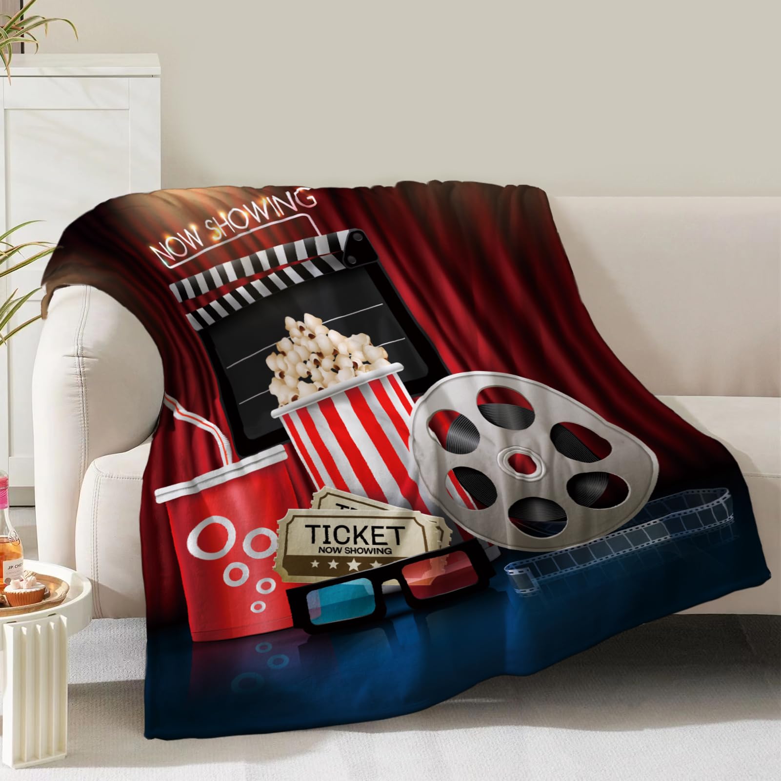 Movie Theater Theme Blanket Gifts For Women Girls Boys Men Cinema Clapboard Film Popcorn Print Presents For Kids Adults Teen Bir